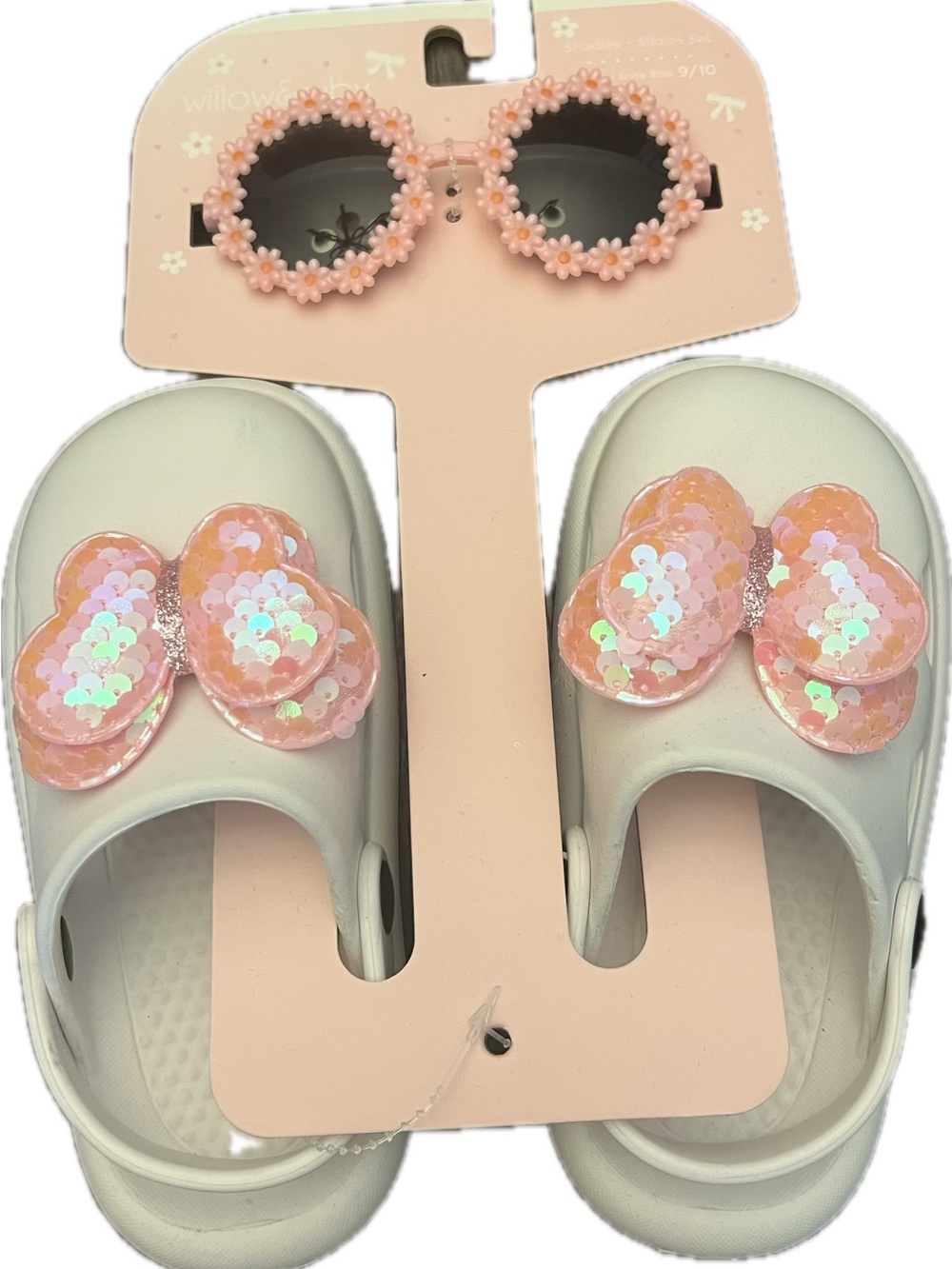Kids Sequin Bow Clog Sandals with Matching Pink Floral Sunglasses